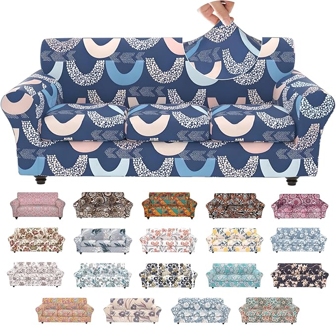 Stretch Couch Covers for 3 Separate Cushion Couch Sofa,Floral Printed Couch Sofa Cover,Washable Sofa Slipcover,Pet Friendly Furniture Protector with Elastic Bottom,Universal Fit for Home(Sofa,Cover)