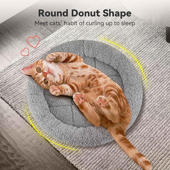 Small Cat Bed Mat with Surrounding Pillow, 11.81" Round Pet Cushion for Cats Puppy Rabbits Curling Sleep, Indoor Furniture/Carrier/Crate Pet Self Warming Pad, Washable, Small