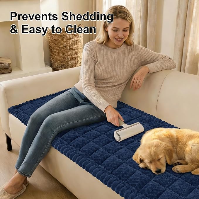 Smiry Couch Cover for Dogs, Non Slip Fuzzy Pet Sofa Covers Washable for 3 Cushion Couch, Soft Thick Furniture Protector for Cats Dogs, Against Fur, Dirt, Scratch Resistant (Navy, 27.6"x88")