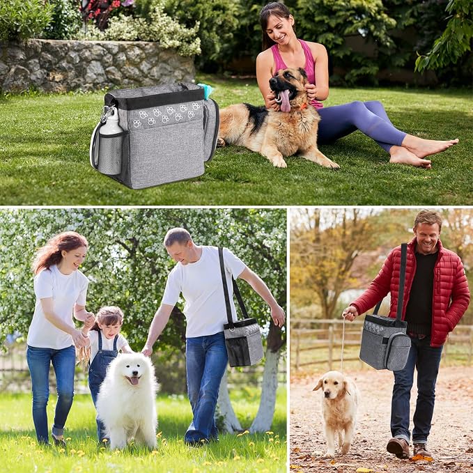 Dog Travel Bag with Treat Pouch, Airline Approved, 2 Food Containers, 2 Bowls，Grey，Small