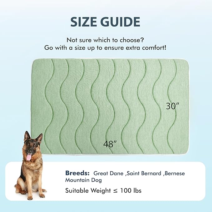 MICROCOSMOS 0.8" Thick Cooling Dog Foam Pad & Summer Pet Sleeping Mat, Machine Washable, Materials Safe, Portable Flat Pet Bed for Dogs.(Green, 48" x 30")