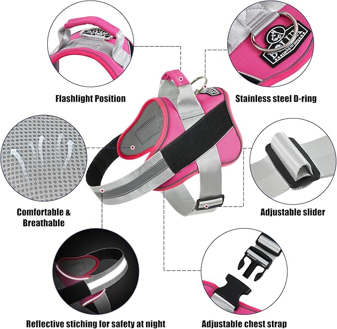 Dog Harness, No-Pull Reflective Dog Vest, Breathable Adjustable Pet Harness with Handle for Outdoor Walking - No More Pulling, Tugging or Choking (Fuchsia, X-Small (Pack of 1))