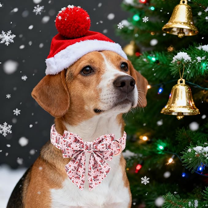 Unique Style Paws Christmas Dog Collar with Bowtie Red Pink Elk Cotton Puppy Collars for Small Medium Large Dogs