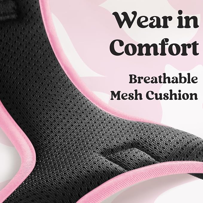 rabbitgoo Dog Harness Small Sized, No Pull Easy On & Off with 3 Buckles Pet Harness, Adjustable Soft Walking Vest with 2 Clips and Handle, Reflective for Small Dogs, Black & Pink, S