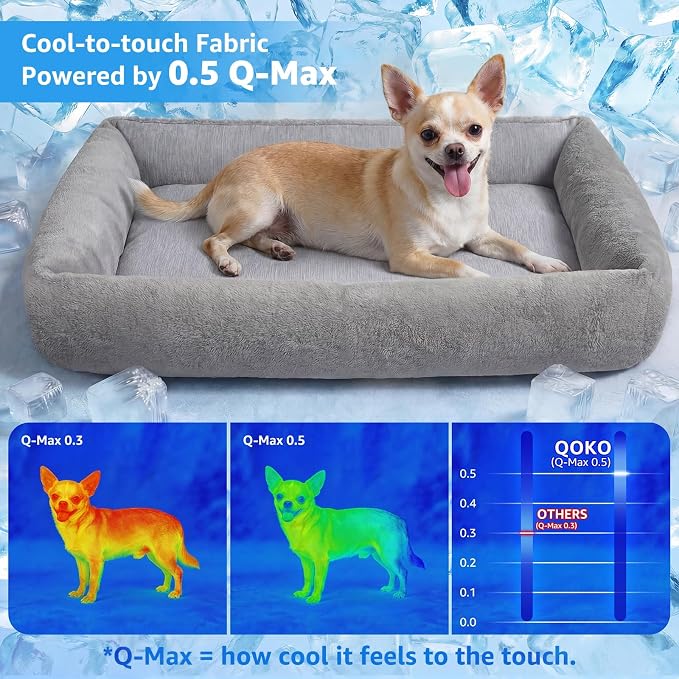 Cooling Dog Bed for Large Dogs - Removable Inner Cushion & Reversible Design (Ice‑Silk Cooling Layer | Sherpa Fleece Layer), Non‑Slip Bottom Washable Medium Mat for Crates, Beds, Sofas 24" × 15"