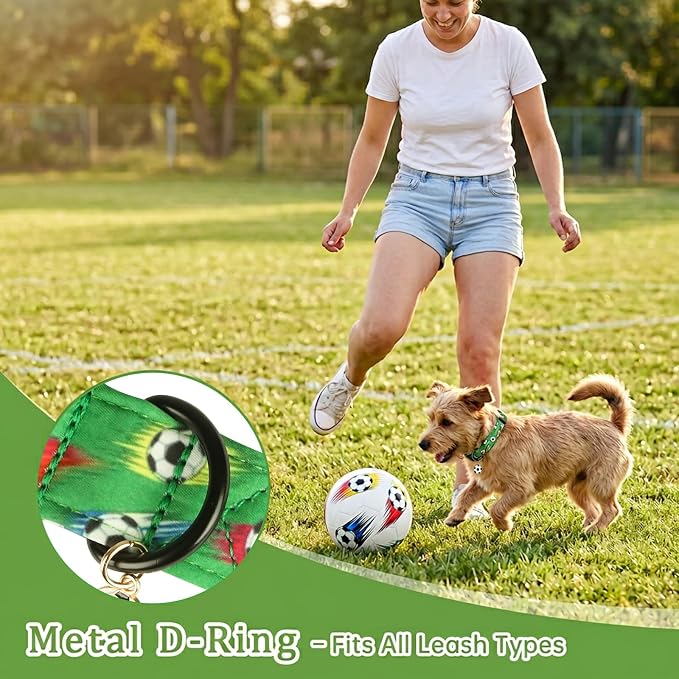 Soccer Dog Collar, Cute Green Puppy Collars with Adjustable Buckle, Soft Cotton Pet Collar for Small Medium Large Dogs, Girl or Boy Dog for Gifts & Daily Use-M