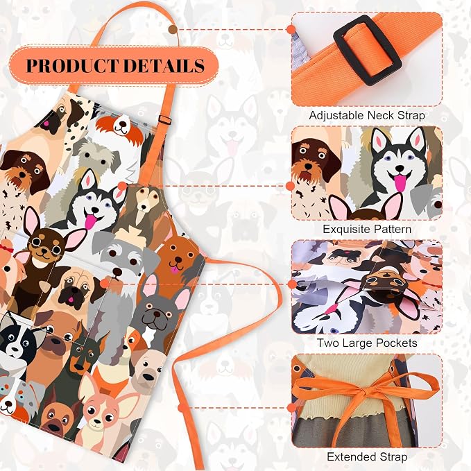 Dog Grooming Waterproof Apron with 2 Pockets, Cute Animals Puppy Dog Pets Apron