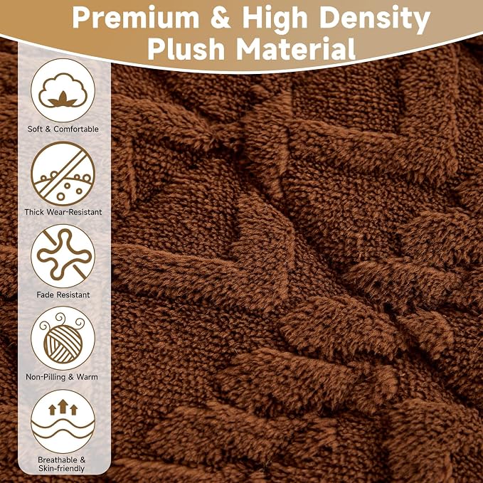 OTOB Couch Cover for Dogs Washable Pet Friendly, Non Slip Plush Fuzzy Love Seat Couch Covers Sofa Slipcovers, Geometric Jacquard Soft Pet Cushion Mat Furniture Protector (Dark Coffee, 27.6" x 59.1")