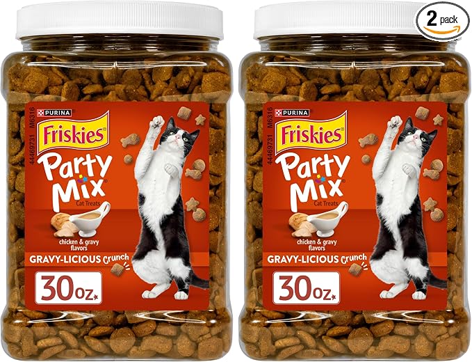Friskies Purina Party Mix Gravy-Licious Crunch Chicken and Gravy Flavors Cat Treats - 30 oz Canister (Pack of 2)