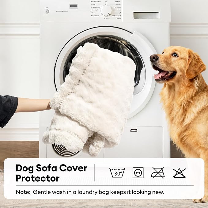 FUNNY FUZZY Pet Couch Cover for Sofa, Waterproof Couch Cover for Dogs Washable, Pet Friendly Fuzzy Sofa Covers Thick Soft Dog Bed Mat Non Slip for Couches and Sofas, Cream White, 27.6"×82.7"