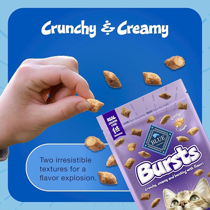 Blue Buffalo Bursts Delish Liver & Beef Crunchy & Creamy Cat Treats, Great for Training, Real Chicken Liver Natural Cat Treats Enhanced with Vitamins, Minerals & Other Nutrients, Tub 12 oz.