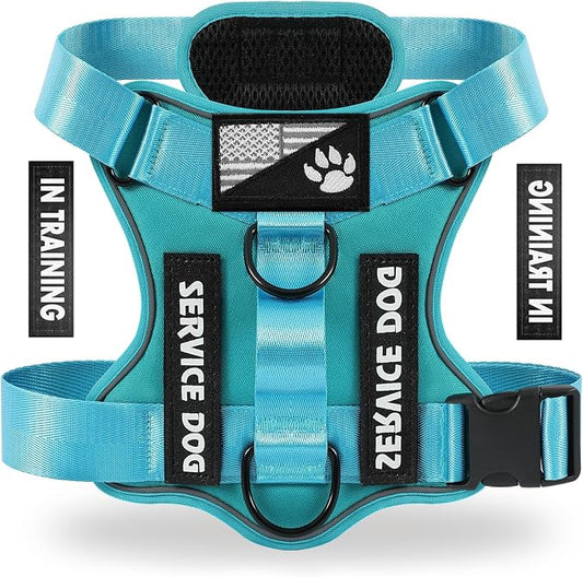 Service Dog Harness, Reflective Dog Vest Harness with 5 PCS Patches, Adjustable Soft Oxford Pet Harness, Inner Layer Mesh, Easy to Control for Small Medium Large Dogs
