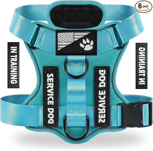 Service Dog Harness, Reflective Dog Vest Harness with 5 PCS Patches, Adjustable Soft Oxford Pet Harness, Inner Layer Mesh, Easy to Control for Small Medium Large Dogs
