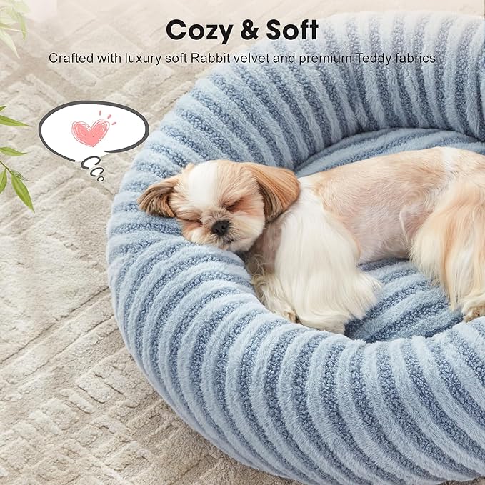 MIXJOY Dog Bed Medium Size Dogs, Washable Medium Dogs Bed with Removable Cover, Cozy Donut Dog Ded Fluffy Plush Faux Fur Pet Bed with Anti-Slip Bottom, 30"x30"x8", Blue