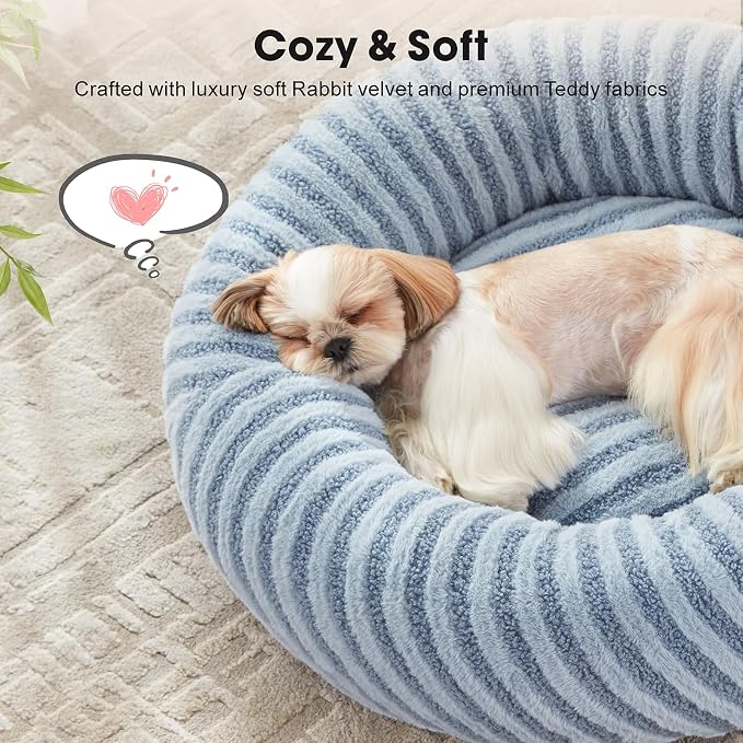 MIXJOY Dog Beds Large Sized Dogs, Washable Dogs Bed with Removable Cover, Cozy Donut Dog Ded Fluffy Plush Faux Fur Pet Bed with Anti-Slip Bottom, 36"x36"x10", Blue