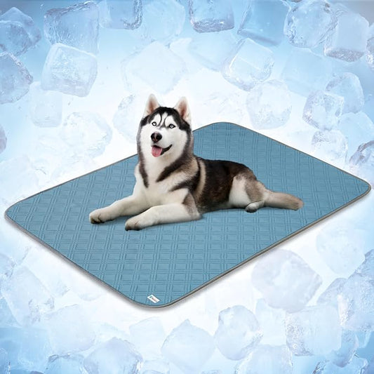 PetAmi Dog Cooling Mat, Waterproof Self Cooling Dog Pad with Non-Slip Backing, Q-Max >4.0 Pet Cooling Mat for Crate, Couch, Kennel & Car, Indoor Outdoor Summer Use, Light Blue, 60x80