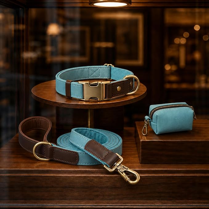 Didog Soft PU Leather Dog Collar for Large Dogs,Classic Adjustable Wide Dog Collars with Quick Release Metal Buckle,Easy Clean and Comfortable with Nylon Lining,Denim Blue,XL Neck 20-27", Width 1¼"