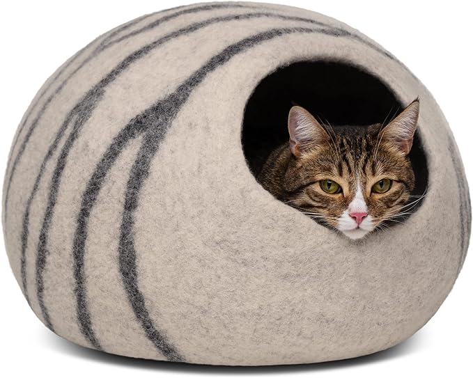MEOWFIA Cat Cave – Premium Felt Cat Bed for Indoor Cats, Handmade Merino Wool (Light Gray, Large)