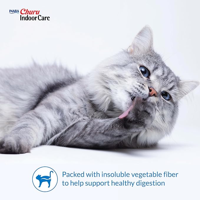 INABA Churu Indoor Care for Hairball Control, Functional Lickable Cat Treat with Taurine & Green Tea Extract, 0.5oz Each, 24 Tubes Total, Chicken Recipe