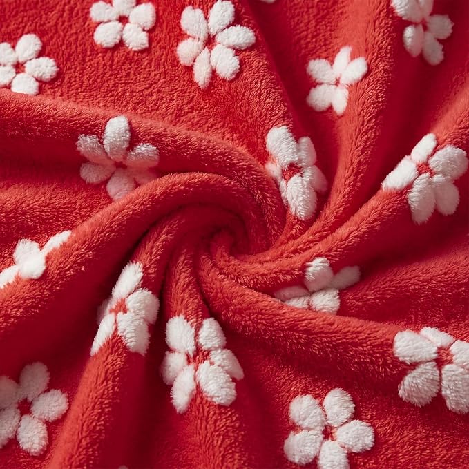 Horaldaily Pets Flannel Blanket, Red Flowers 3D Textured Soft Fuzzy Fluffy Plush Cozy Fleece Premium Blankets for Dog Cat Puppy Kitten Couch Protection, 16x23