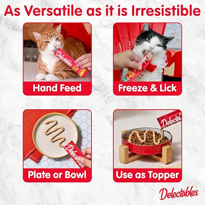 Delectables Squeeze Up Creamy Squeezable Puree, Lickable Wet Cat Treats, Grain Free, No Added Fillers, No By-Products, No Added Preservatives, 0.5 Ounces Senior Chicken, 32 Tubes Total