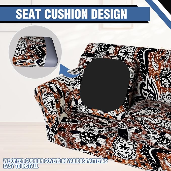 Stretch Couch Covers for 4 Separate Cushion Couch Sofa-Floral Printed Couch Sofa Cover,Washable Sofa Slipcover,Pet Friendly Furniture Protector with Elastic Bottom,Universal Fit for Home(Couch,Cover)