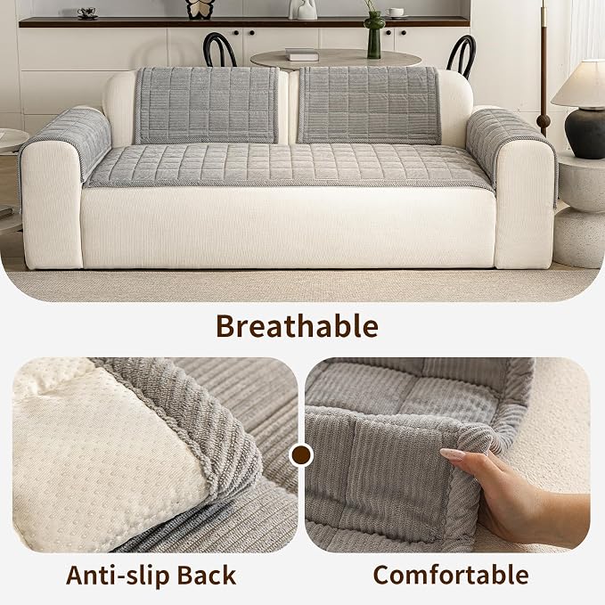 Couch Covers for Dogs Washable, 27.6"x70.9" Non Slip Couch Covers for Loveseat Sofa Pet Friendly, Soft Fuzzy Sofa Covers for Pet, Dog Couch Cover Furniture Protector(1PC,Light Grey)