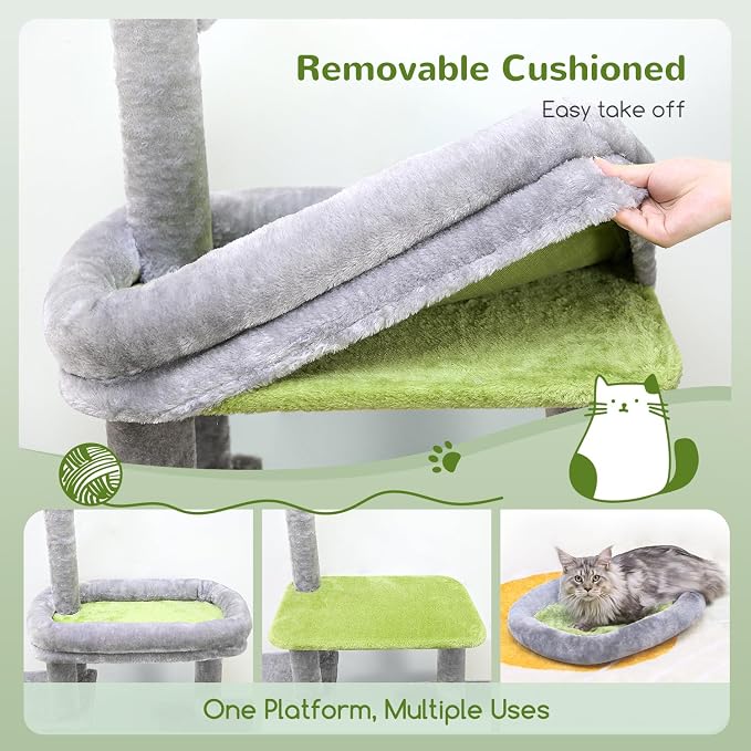 Globlazer Cat Tower for Indoor Adult Cats, 50-inch Heavy Duty Cat Tree House for Big Cats with Extra-Large Padded Platform, Sisal Scratching Board, 2 Large Condos, F50, Light Grey