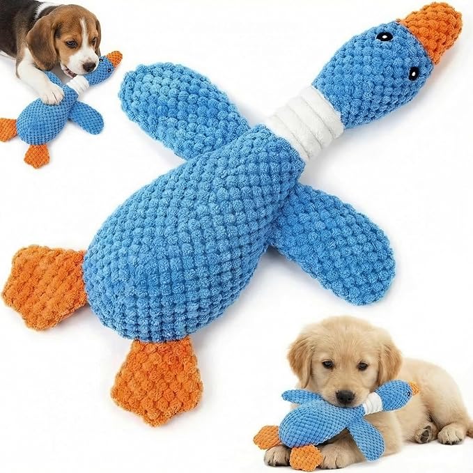 Paw-FECT Piece Goose Squeaky Dog Toy, Plush Chew Toy, Crinkle Wings, Great for All Dog Sizes and Breeds, Interactive and Good for Teething, Blue Dog Duck Toy
