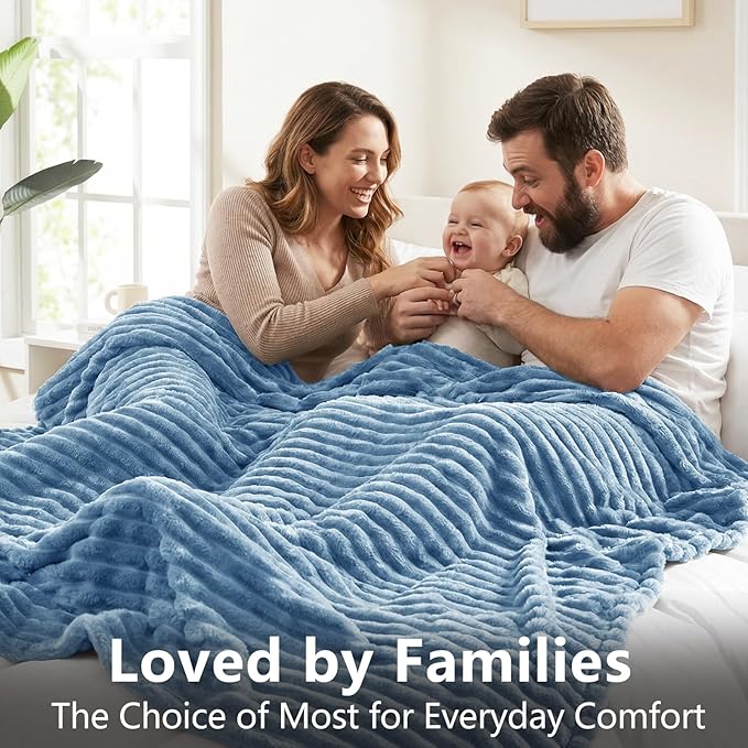 HIMEET Fleece Grayish Blue King Size Blanket for Bed - 300GSM Ribbed Soft Cozy Bedding Blanket, House Warming Gifts New Home, Luxury Bedroom Decor Throws, 108x90 Inches