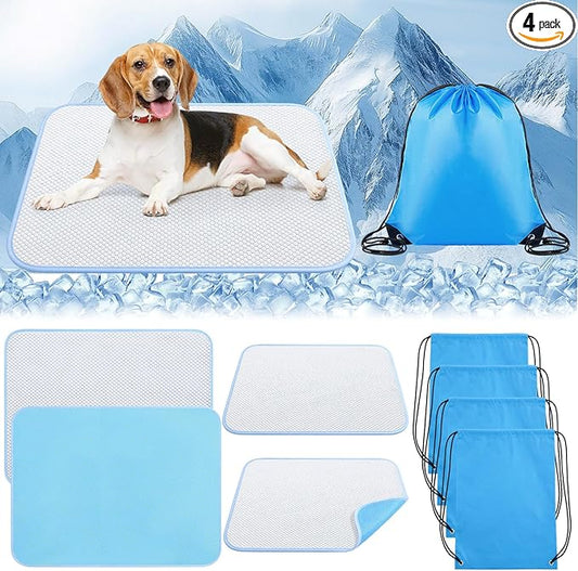Chunful 4 Pack Pet Cooling Mat, 35 x 26 Inches Dog Cooling Pad for Summer, Ice Silk Self-Cooling Mat, Portable Washable Non-Slip Dog and Cat Pad for Indoor, Outdoor, Car Seats, Trips, up to 45 Lbs