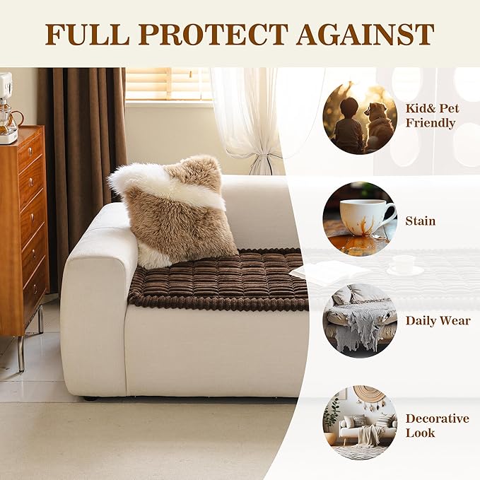 MYSKY HOME Couch Covers for 3-4 Cushion Sofa Pet Friendly, Couch Cover for Dogs, Sofa Covers for Pets Washable, Soft Non-Slip Sofa Slipcovers Furniture Protector Covers, Chococlate, 27.6" x 82.7"
