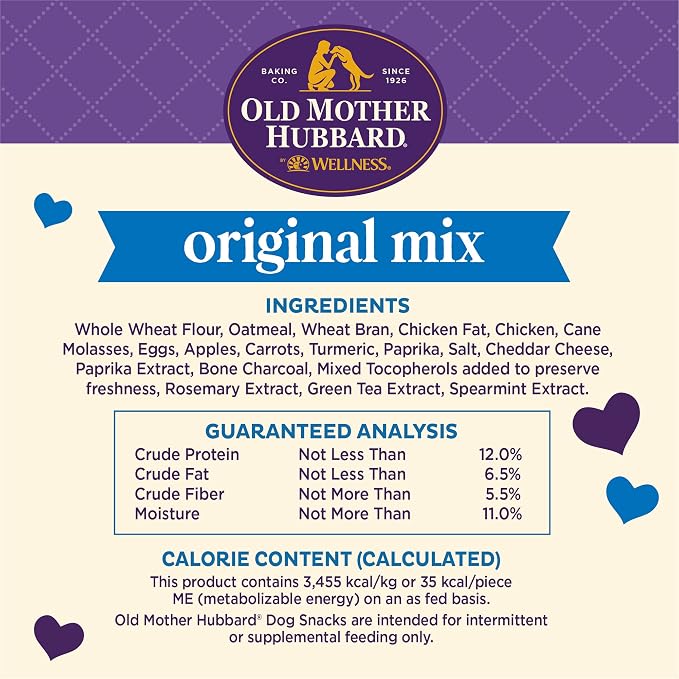 Old Mother Hubbard Wellness Classic Original Mix Dog Biscuits, Natural Training Treats, 4 Flavors, Small Size, 20 oz Bag (Pack of 2)