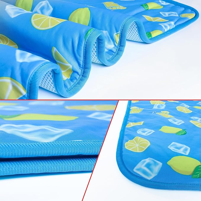 NACOCO Summer Pet Cooling Mat - Cat Dog Cushion Pad Sleeping Cool Lemon Comfortable Soft for Pets Kids and Adults (Dark Blue Lemon, M)