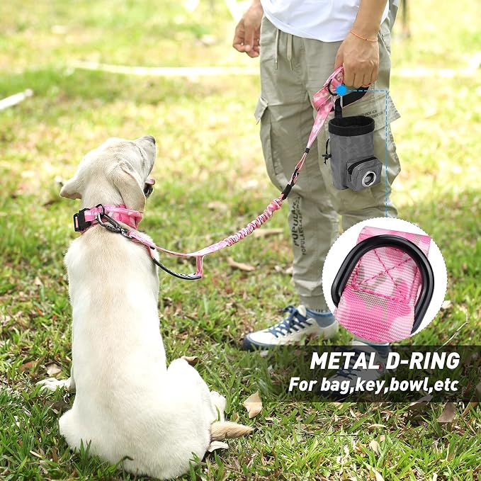 Hotsky Tactical Dog Leash Heavy Duty for Medium Large Dogs that Pull,4-6Ft Strong Bungee Shock Absorbing No Pull Dog Leash with Padded Double Handle and Car Seatbelt,Pink Camo