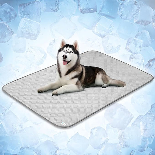 PetAmi Dog Cooling Mat, Waterproof Self Cooling Dog Pad with Non-Slip Backing, Q-Max >4.0 Pet Cooling Mat for Crate, Couch, Kennel & Car, Indoor Outdoor Summer Use, Light Grey, 60x80