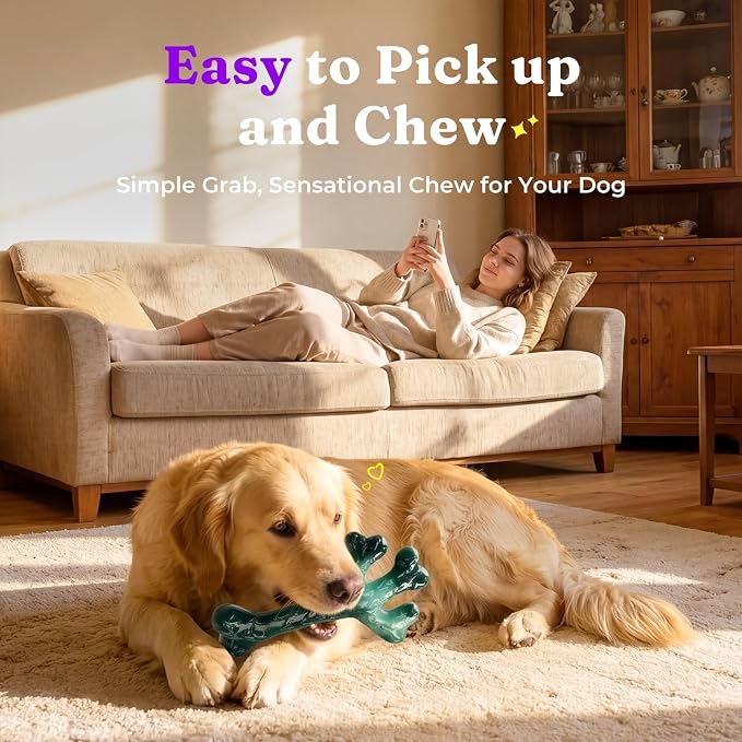 Frienhund 2 Pack Indestructible Dog Chew Toys for Aggressive Chewers - Textured Cactus with Grooves for Peanut Butter & Yogurt, Beef Nylon Bones for Large Dogs 20-90 lbs, Easy Chew & Long Lasting