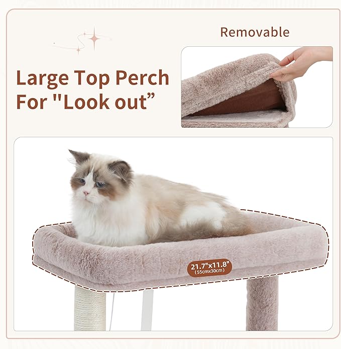 Gitelsnour Cat Tree for Indoor Cats Large Adult, 70.5'' Cat Tower with Scratching Post, Sturdy Steel Pube Cat Tree Tower with Large Playing Platfrom, Hammock and Basket, Top Perch, Mushroom GCT024MU