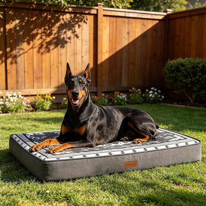 EXPAWLORER Outdoor Dog Bed Small Medium Size Dogs, Waterproof Orthopedic Pet Mattress with Removable Washable Cover Non-Slip Bottom Zipper & Carry Handles, Thick Egg Crate Foam Beds Sofa 30x20x3in