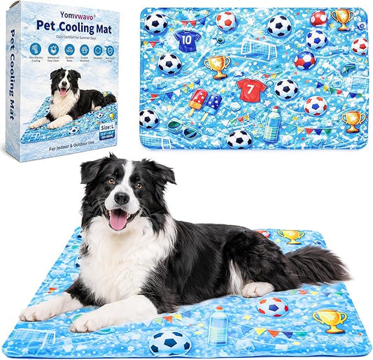 Dog Cooling Mat, Water-Activated Gel Ice Pad for Dogs&Cats, Self-Cooling Mat Soccer Fan Dog Gifts, Waterproof Wipe-Clean, Soccer-Themed Summer Beds for Outdoor&Indoor Large/Medium/Small Pets