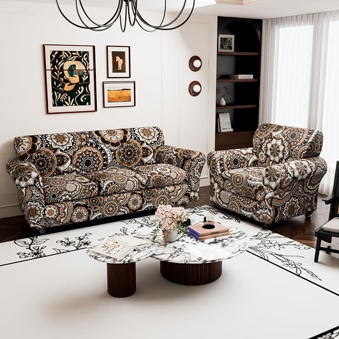 Stretch Couch Covers for 3 Cushion Couch,4-Piece Floral Sofa Covers Couch Slipcovers with Elastic Bottom,Furniture Protector for Living Room with Kids and Pets(Sofa Covers)