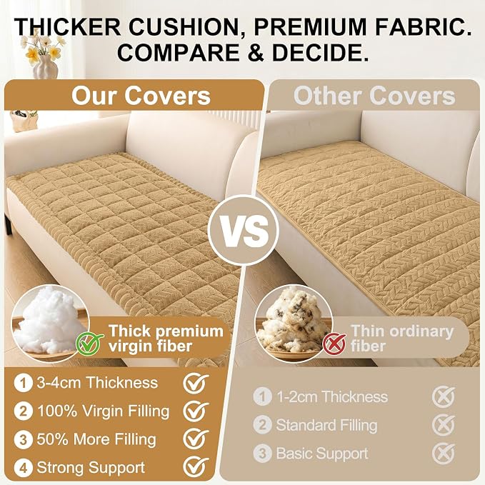 Smiry Couch Cover for Dogs, Non Slip Fuzzy Pet Sofa Covers Washable for 2-3 Cushion Couch, Soft Thick Furniture Protector for Cats Dogs, Against Fur, Dirt, Scratch Resistant (Camel, 27.6"x59")