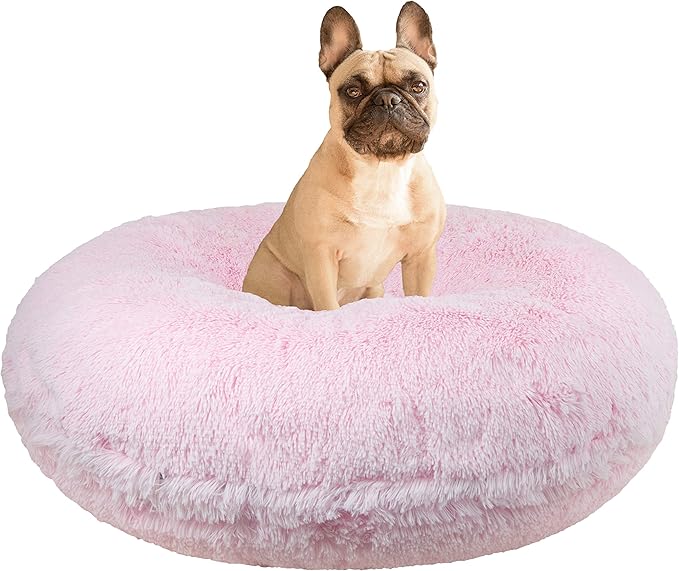 Bessie + Barnie Extra Plush Faux Fur Dog Bed - Circle Shape, Waterproof Lining, Removable Washable Cover, Multiple Sizes and Colors Available
