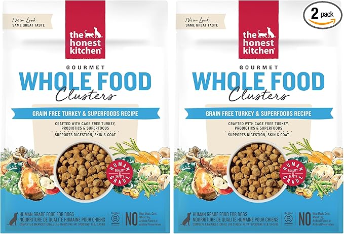 The Honest Kitchen Whole Food Clusters Grain Free Turkey Dry Dog Food, 1 lb Trial Pouch (Pack of 2)