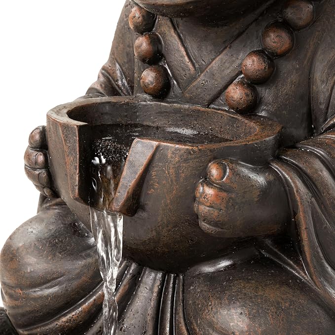 Glitzhome Water Fountain Outdoor, Outdoor Fountain with Lights, Zen-Style Water Fountain with Pump, 22" H 2-Tiered Bronze Hippo Polyresin Water Feature for Home Patio Garden Backyard Decor