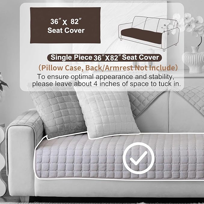 Velvet Washable Couch Cover for Pets Dogs, Non Slip Sectional Sofa Covers for 3 Cushion Couch Sofa L Sharped Sofa Slipcovers, Furniture Protector (1 PCS 36"x82", Light Grey)