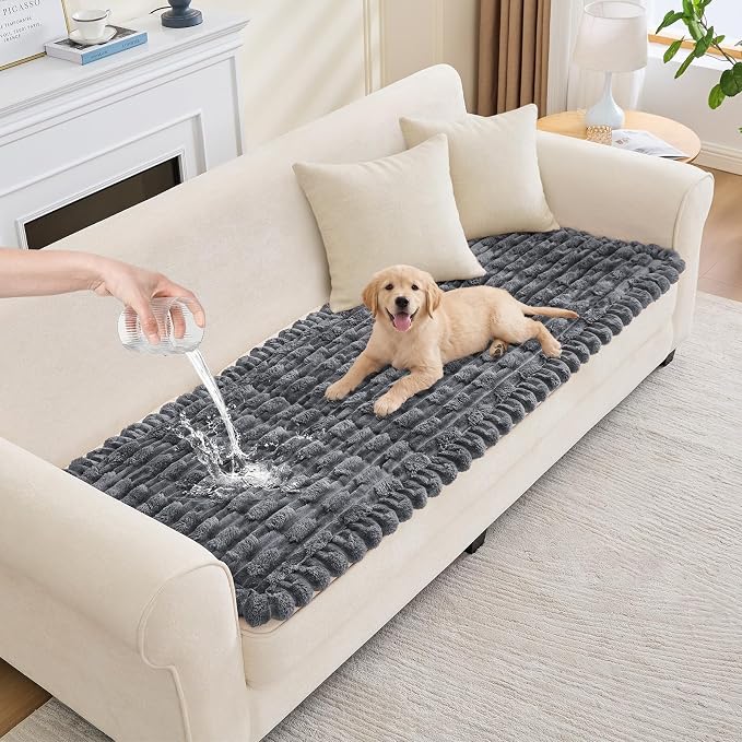 Waterproof Dog Couch Cover, Non Slip Pet Sofa Protector, Thick Fuzzy Couch Cover for Dogs, Machine Washable Furniture Protector, Scratch Resistant Pet Couch Mat(Dark Gray, 28" x 59"/70 x 150cm)