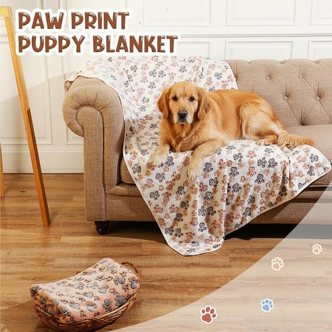 Tatuo 4 Pack Fleece Dog Blankets for Puppy Cats Multi-Size Sleep Mat for Pet Guinea Pig Soft Washable Warm Crate Bed Puppy Teething Toys Print Pattern Blanket Indoor(Mixed Color,36 x 36 Inch,Paw)