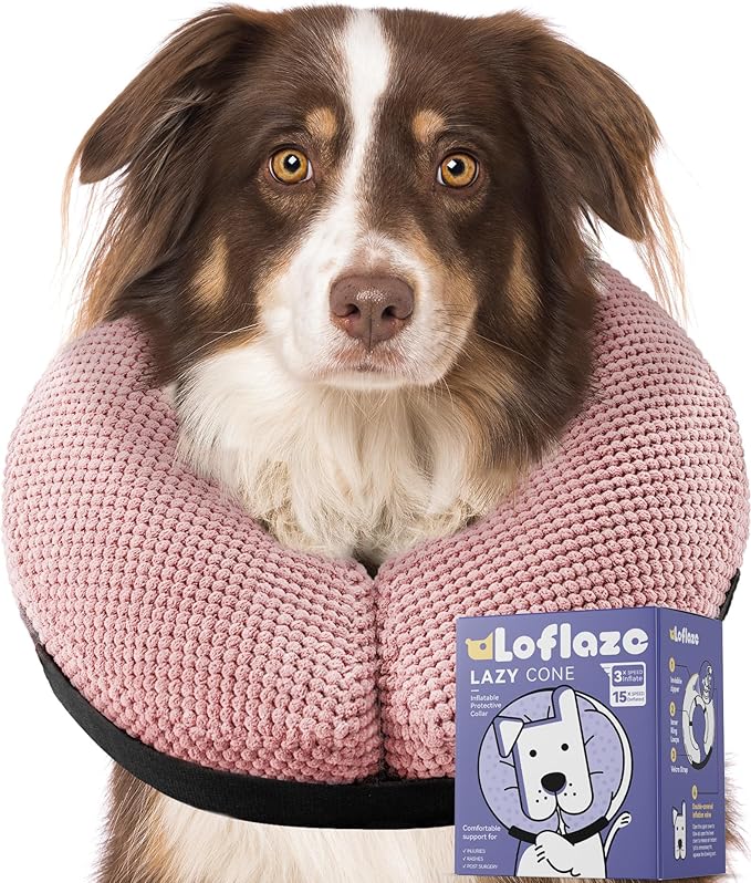 Loflaze Soft Inflatable Dog Cone Collar for Large Medium Small Dogs Cats - After Surgery Dog Neck Donut Collar, ECollar Alternatives for Recovery - Pink, XL