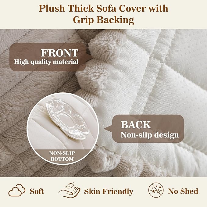 MYSKY HOME Couch Covers for 2 Cushion Sofa, Couch Cover for Dogs, Sofa Covers for Pets Washable, Soft Non-Slip Sofa Slipcovers, Loveseat Couch Covers, Furniture Protector, Oatmeal, 27.6" x 59"